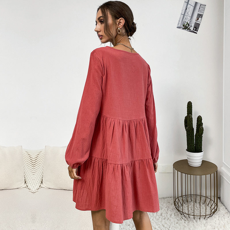 Damen Sommerkleid Knopfleiste Rüschendetails Luftig Norvielle