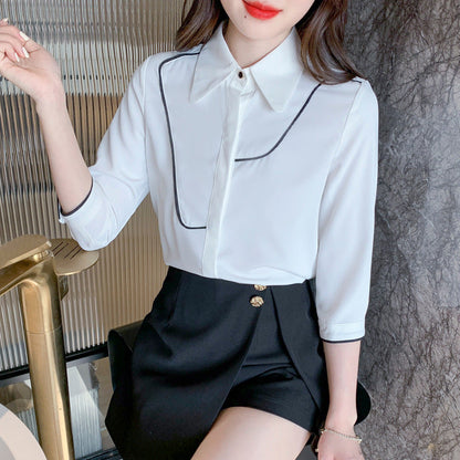 Damen Bluse Klassischer Kragen Kontrastpaspelierung Norvielle