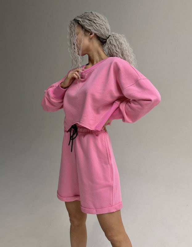 Damen Sweatshirt-Set mit Shorts Kordelzug Bunt