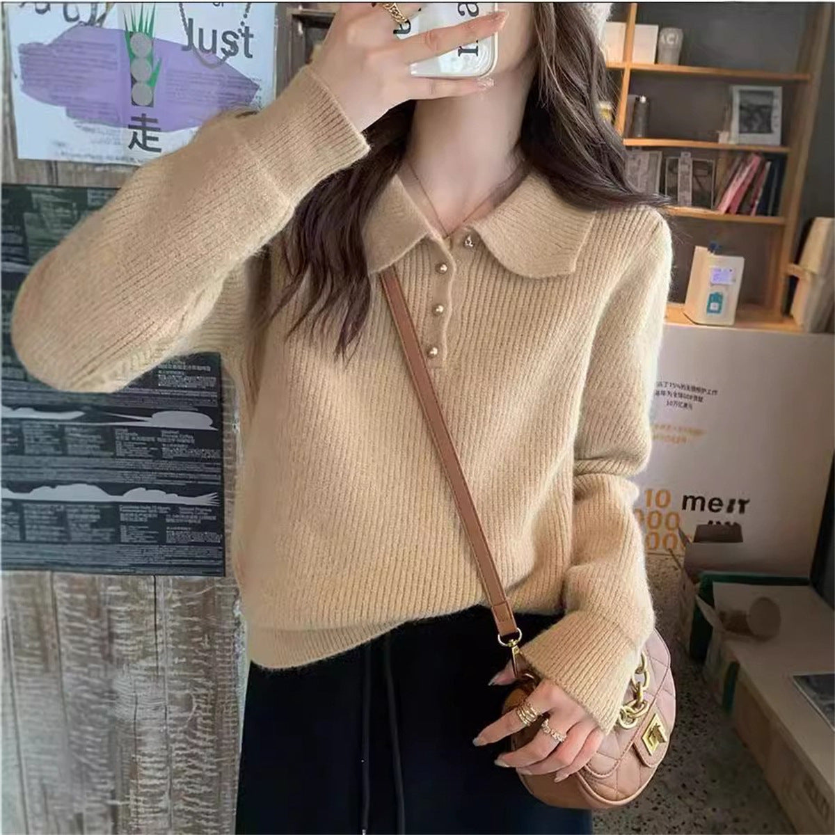 Damen Pullover mit Polokragen Weiches Strick Norvielle
