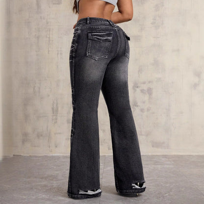 Damen High-Waist Bootcut Jeans Used-Look