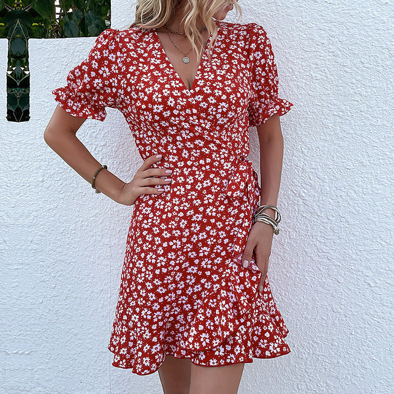 Damen Wickelkleid Fließender Rock Blumenmuster
