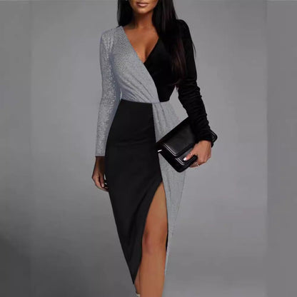 Damen Wickelkleid Asymmetrisch Langarm Norvielle
