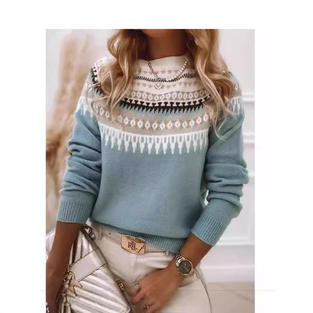 Damen Pullover Skandinavisches Strickmuster Verspielt Multicolor