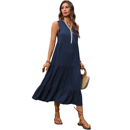 Damen Maxikleid Voluminöser Rock Elegante Knopfleiste