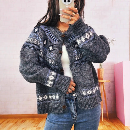 Damen Strickjacke Kuschelig Traditionelle Muster Knopfverschluss - Norvielle