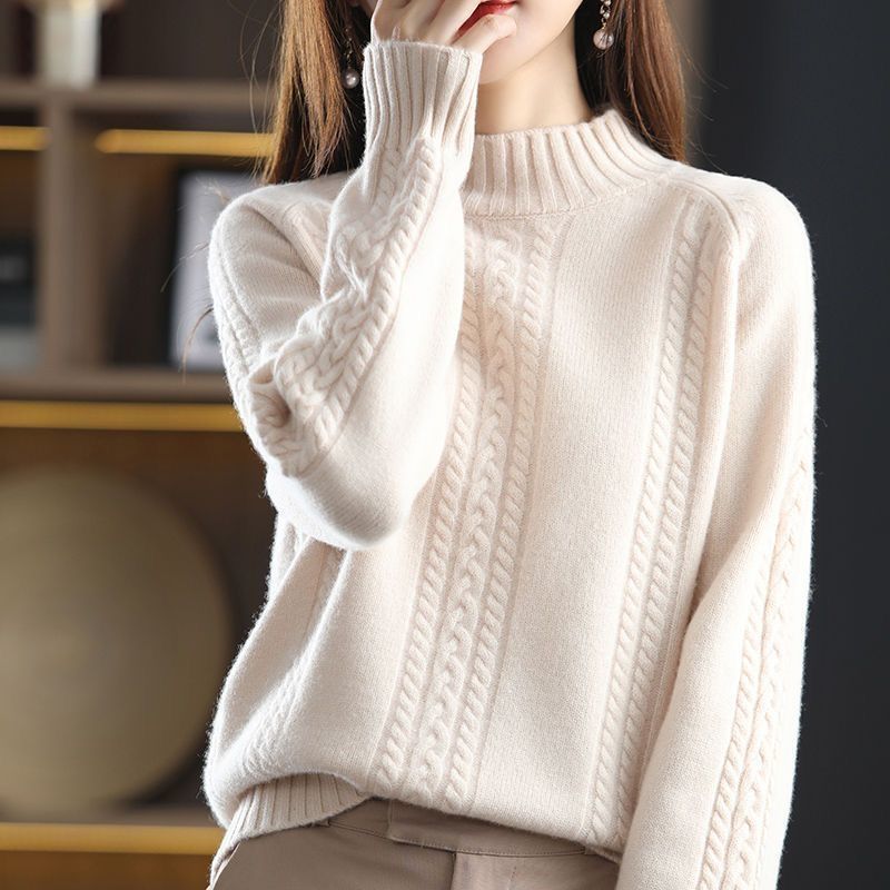 Damen Strickpullover Kuschelig Hochkragen Zopfmuster Norvielle