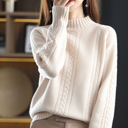 Damen Strickpullover Kuschelig Hochkragen Zopfmuster Norvielle