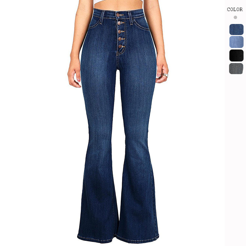 Damen Highwaist Flare Jeans Dekorative Knöpfe Norvielle - Norvielle