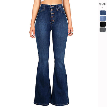 Damen Highwaist Flare Jeans Dekorative Knöpfe Norvielle - Norvielle
