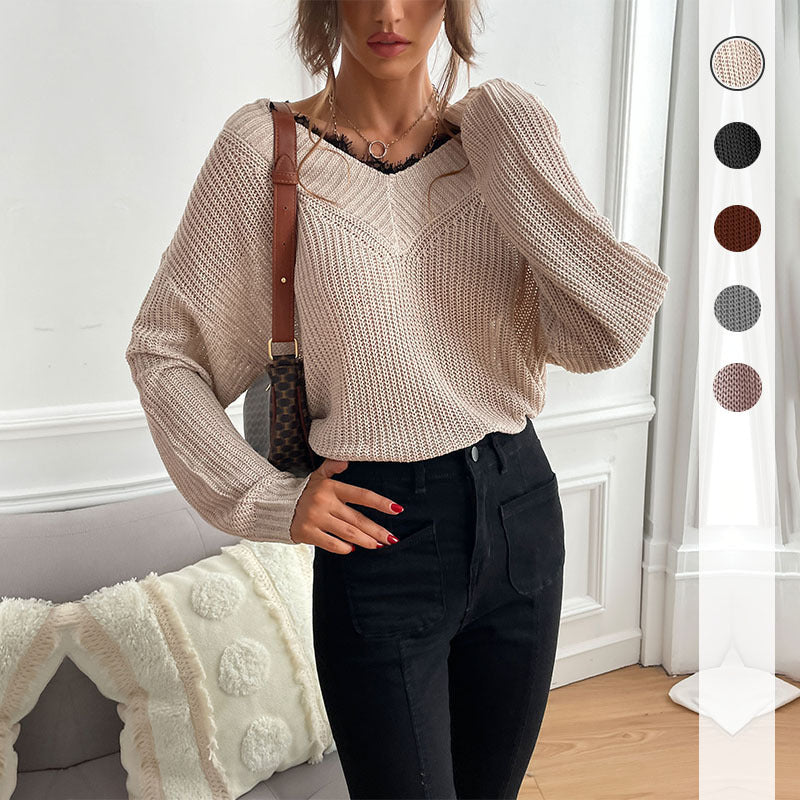 Damen Strickpullover V-Ausschnitt Locker Norvielle - Norvielle