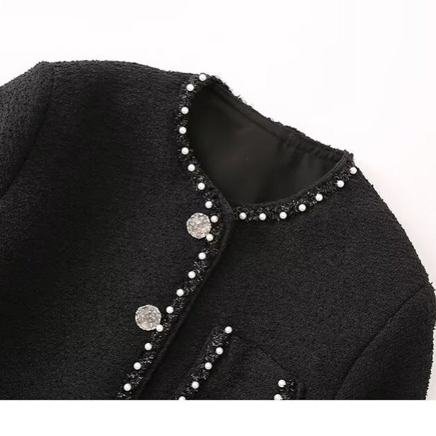 Damen Elegante Jacke Perlenverzierter Kragen