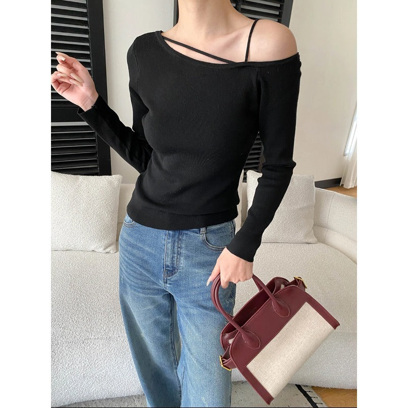 Damen Oberteil Asymmetrischer Ausschnitt Rippdetails Norvielle - Norvielle