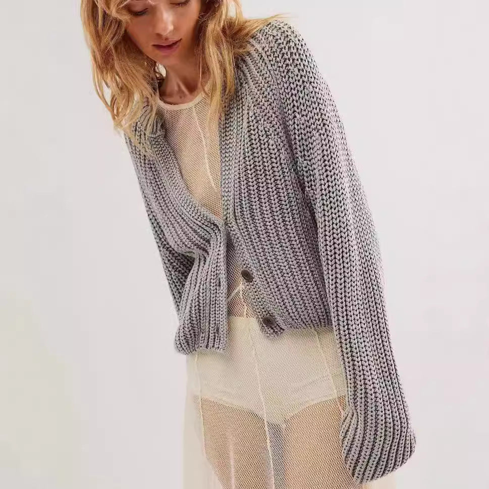 Damen Strickcardigan Lässig Überschnittene Schultern Beige