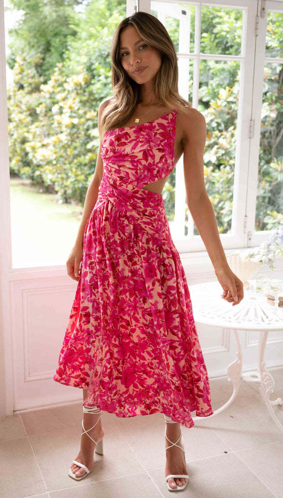 Damen Maxikleid Cut-Out Asymmetrischer Ausschnitt Fließend Norvielle