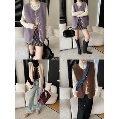 Damen Fleece-Weste Knöpfe Hochkragen Norvielle