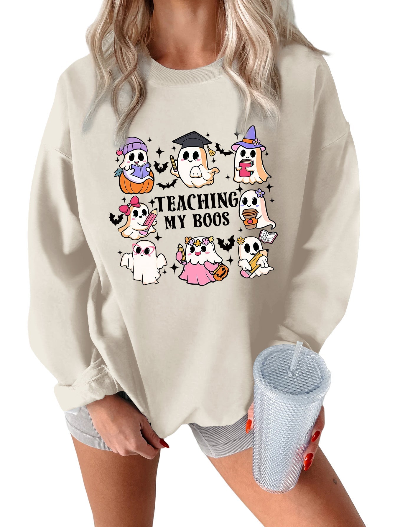 Damen Sweatshirt Halloween-Motiv Lässiger Schnitt Grün