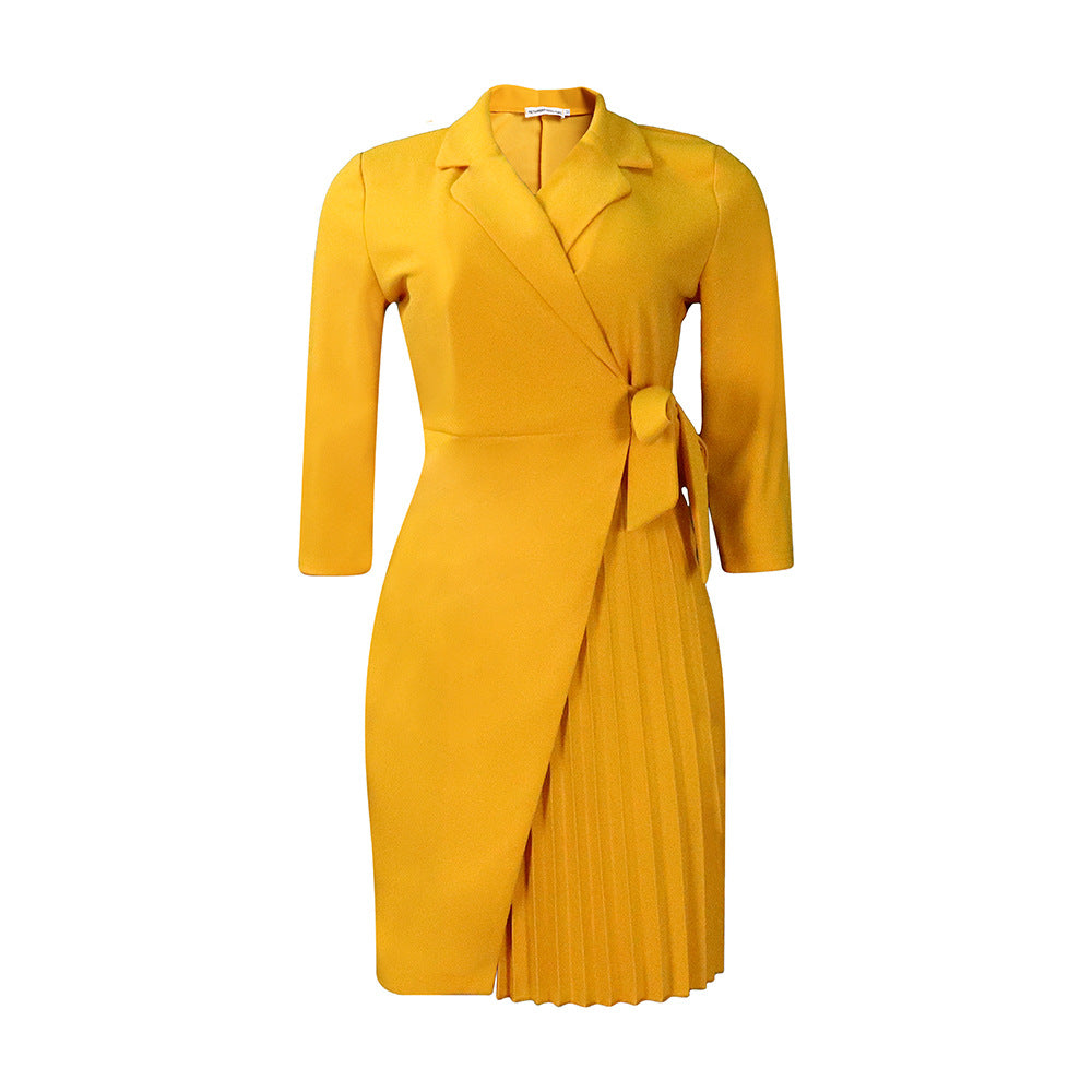 Damen Wickelkleid Blazer-Stil Plissiert