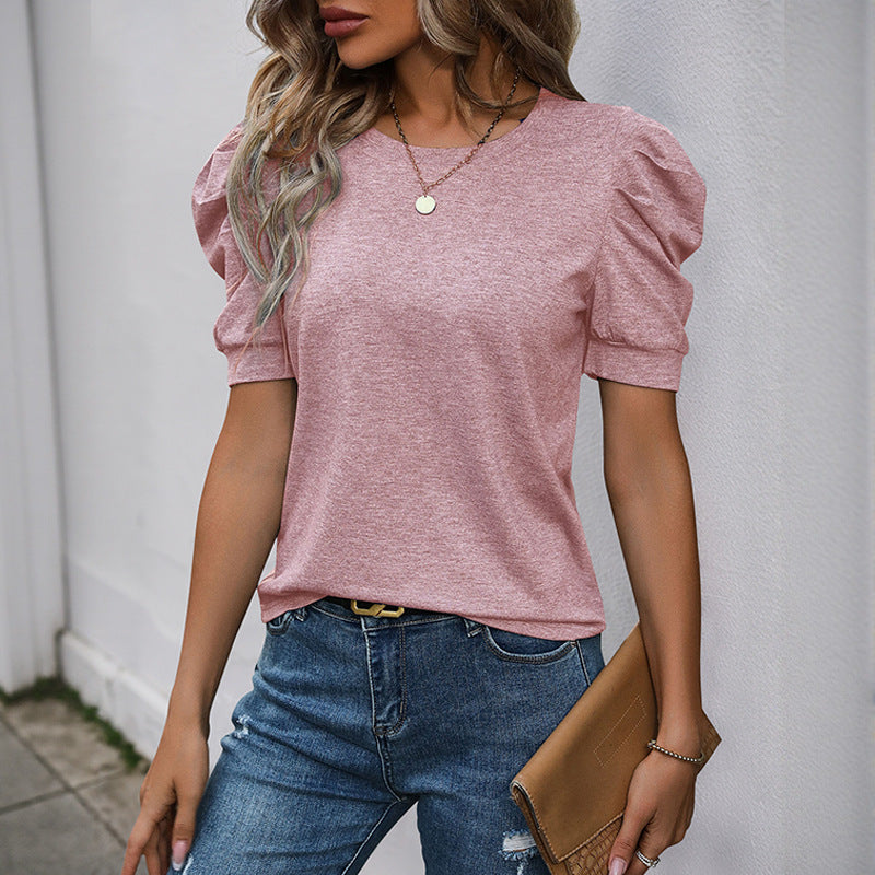 Damen T-Shirt Puffärmel Rundhalsausschnitt Norvielle