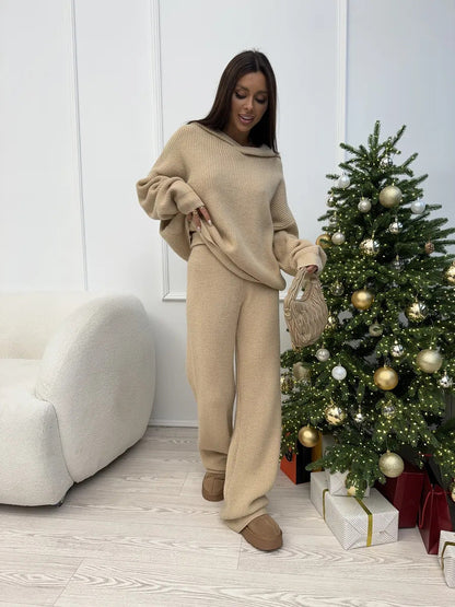 Damen Strick-Loungewear-Set Oversized Pullover Weite Hose Norvielle
