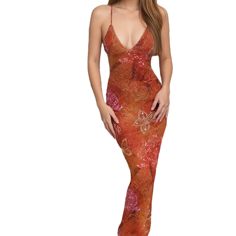 Damen Maxikleid V-Ausschnitt Spaghettiträger Norvielle