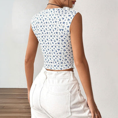 Damen Crop- Floralmuster Raffungsdetails Norvielle