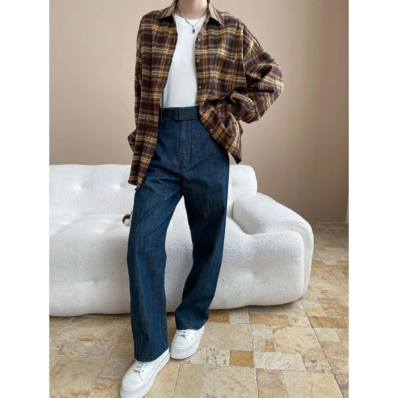 Damen High-Waist Jeans Weites Bein Elastischer Bund Norvielle