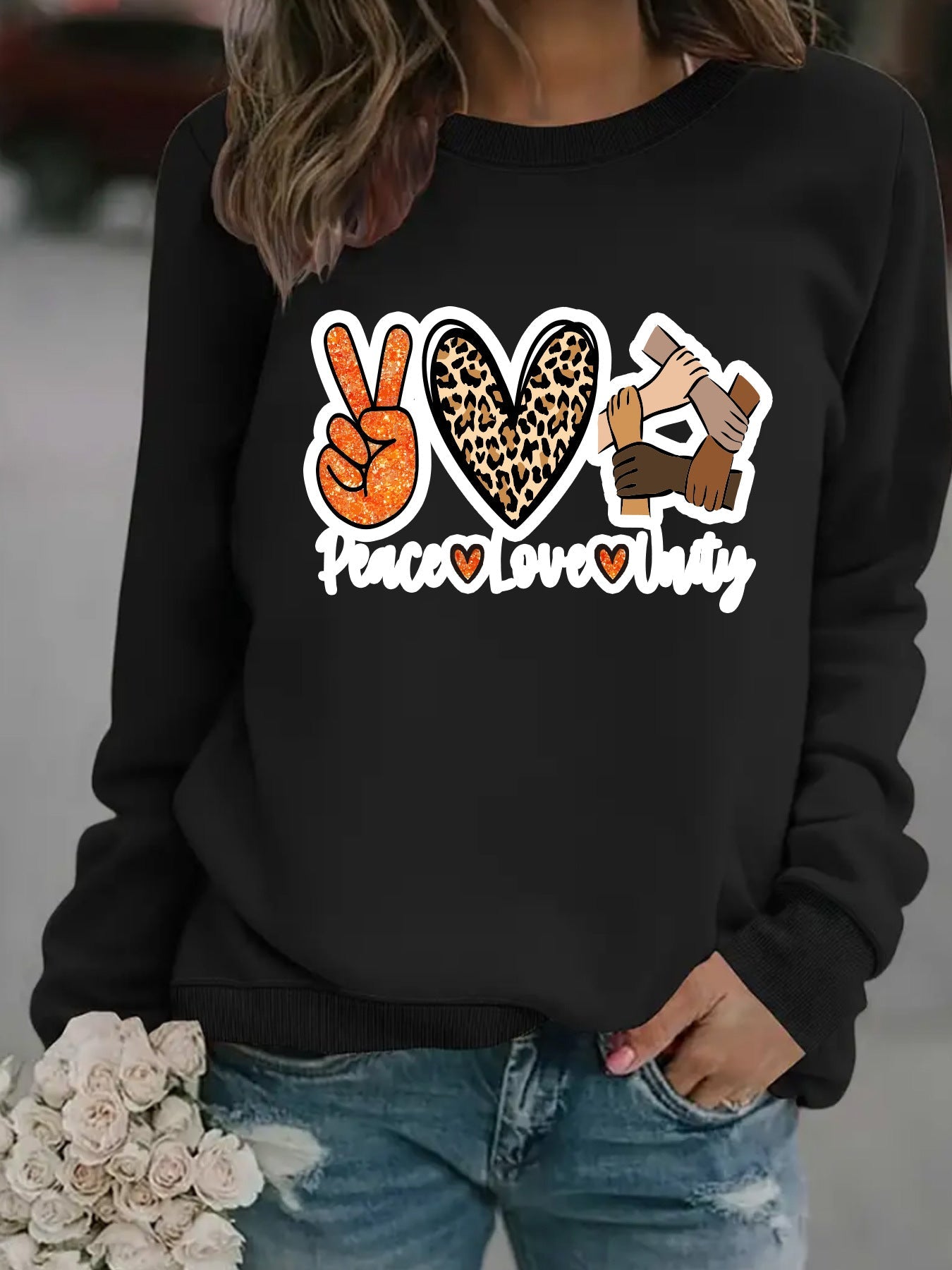 Damen Sweatshirt Peace Love Unity Motiv Norvielle