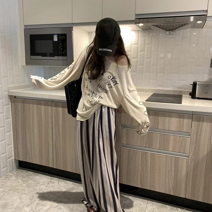 Damen Oversized-Oberteil Off-Shoulder mit Schriftzug