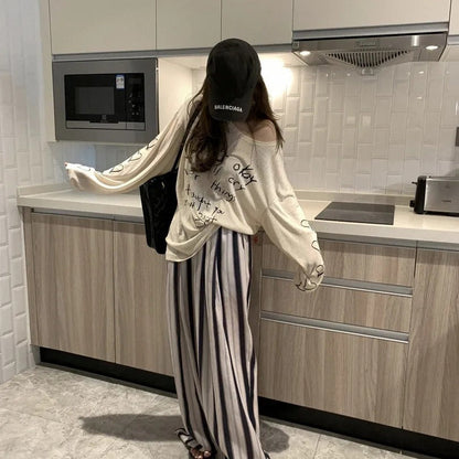 Damen Oversized-Oberteil Off-Shoulder mit Schriftzug