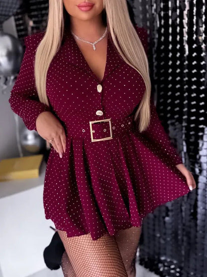 Damen Hemdblusenkleid mit Gürtel Punkte-Muster Norvielle