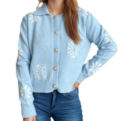 Damen Strickjacke Norvielle mit Schneeflocken-Applikationen und