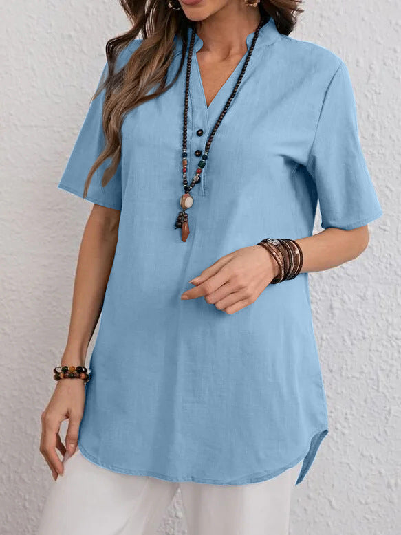 Damen Blusenshirt Kurzärmelig Modern Druckknöpfe Norvielle