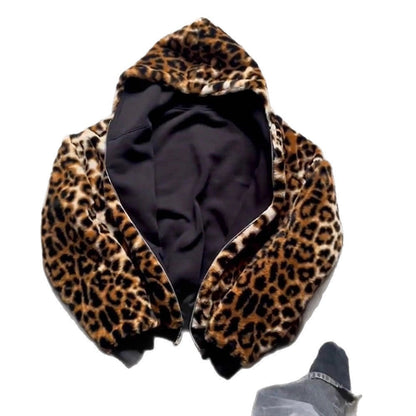 Damen Kapuzenjacke Kuscheliges Fleece Innenfutter Animalmuster