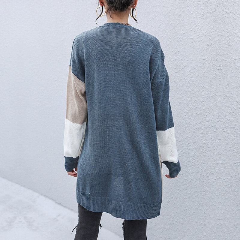 Damen Strickcardigan Gestreift Offener Schnitt Lässige Ärmel