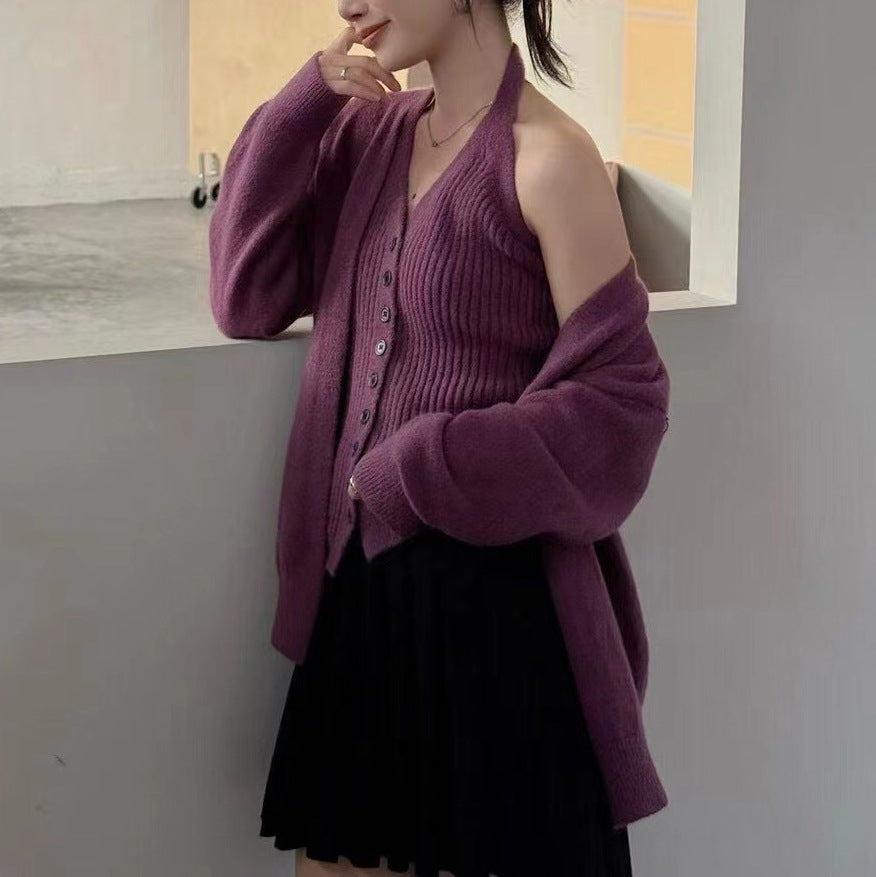 Damen Grobstrickjacke Abnehmbare Ärmel Knopfdetails Norvielle
