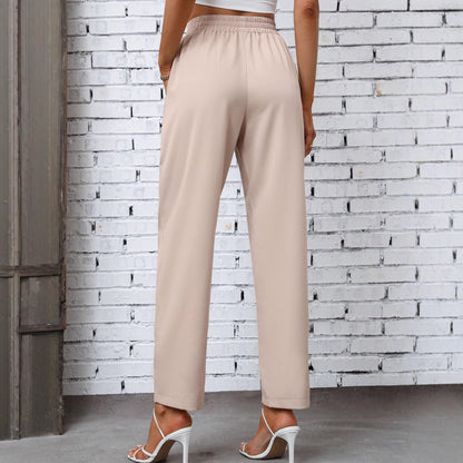 Damen Freizeithose Elastischer Bund Seitentaschen Beige