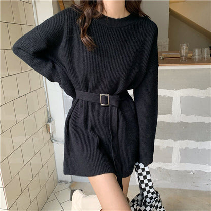 Damen Strickkleid Lockerer Schnitt Mit Taillengürtel Norvielle