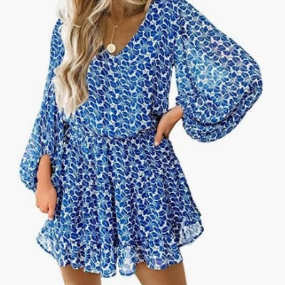 Damen Kleid Kurzarm mit Puffärmeln Norvielle