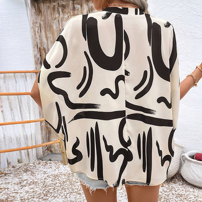 Damen Oversized Bluse Moderne Grafiken Norvielle