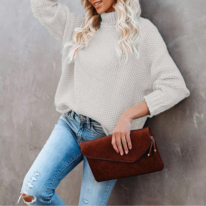 Damen Grobstrickpullover Rollkragen Lässig Norvielle