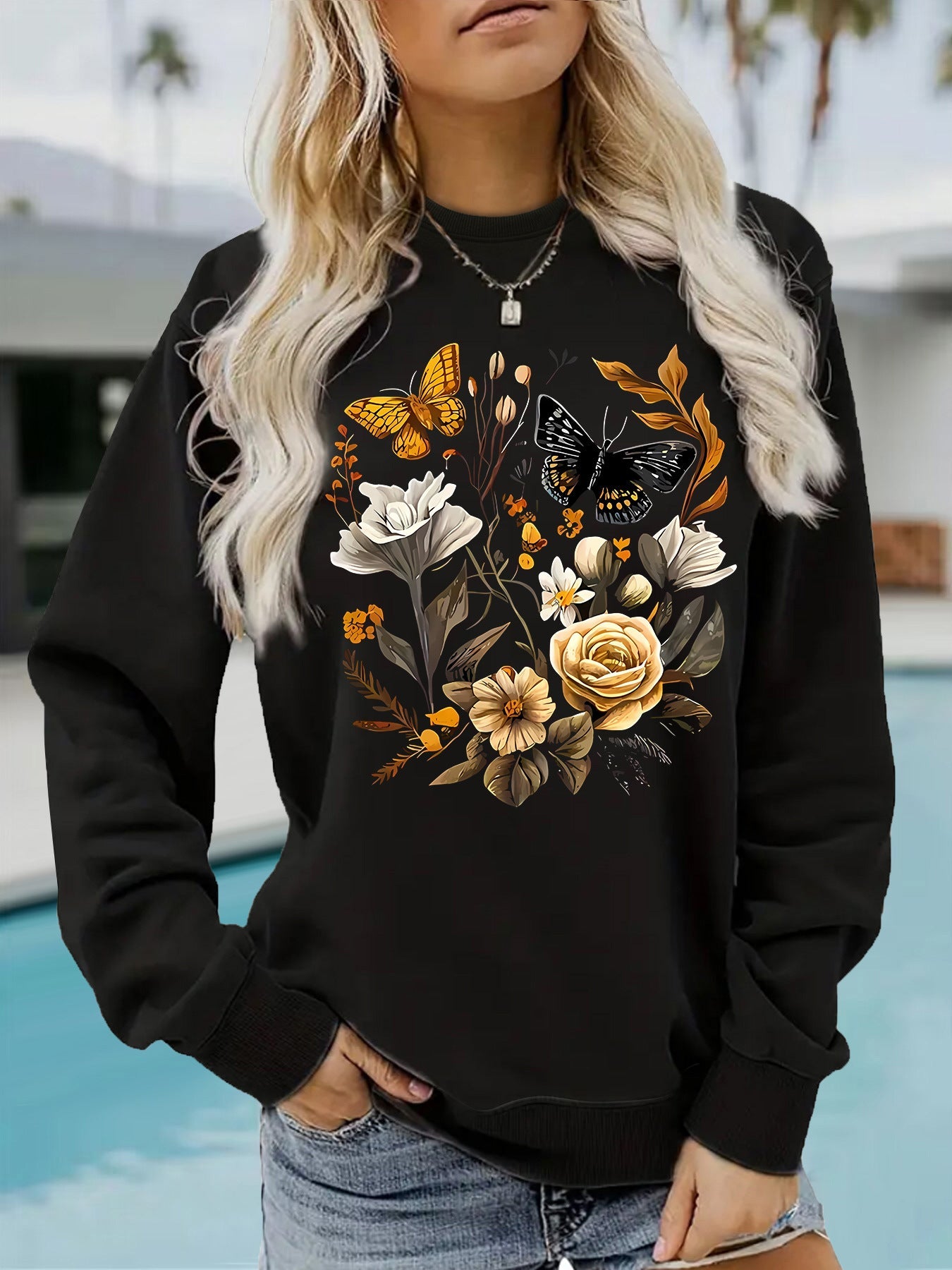 Damen Sweatshirt Floraler Druck Lässig Norvielle