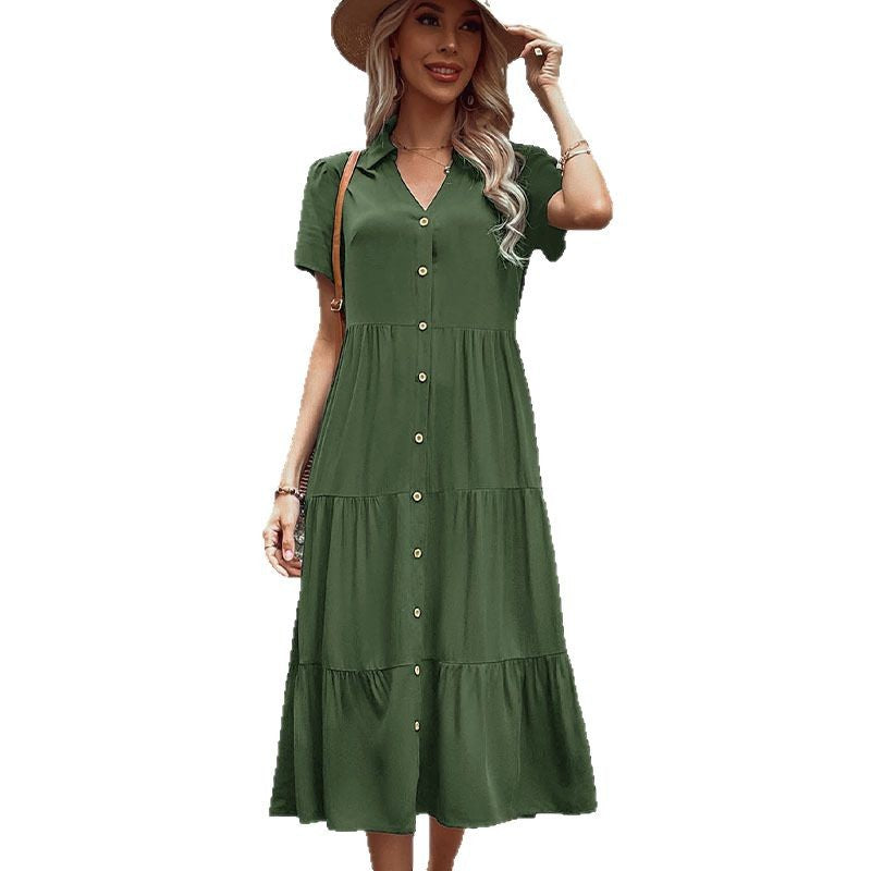 Damen Maxikleid mit Knöpfen und Rüschen Norvielle