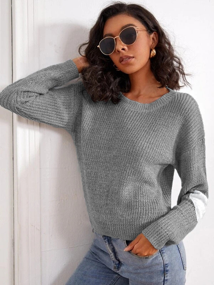 Damen Grobstrickpullover Farbblock-Design Lässig