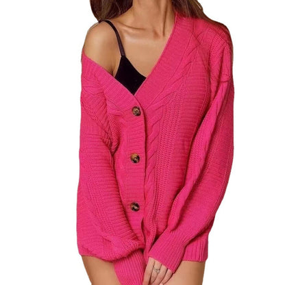 Damen Grobstrickjacke Norvielle Rippstruktur Vorderknöpfe