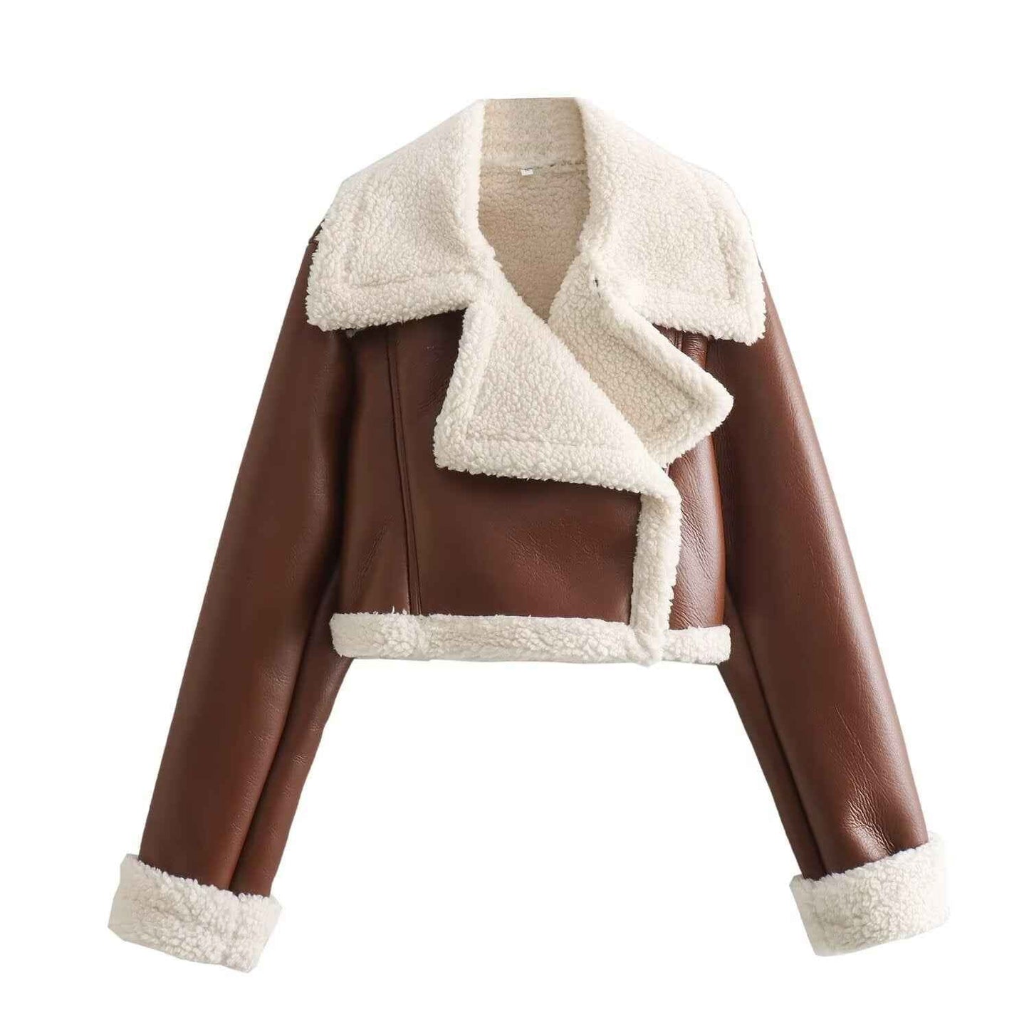 Damen Kurzjacke Lederoptik Teddyfutter