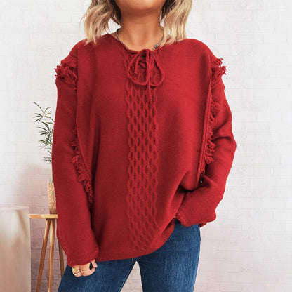 Damen Grobstrickpullover Lässige Fransen Dekorativer Zopf Norvielle