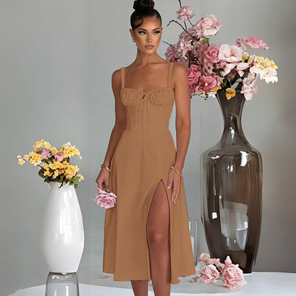Damen Elegantes Midi-Kleid V-Ausschnitt Taillenbetonung Norvielle