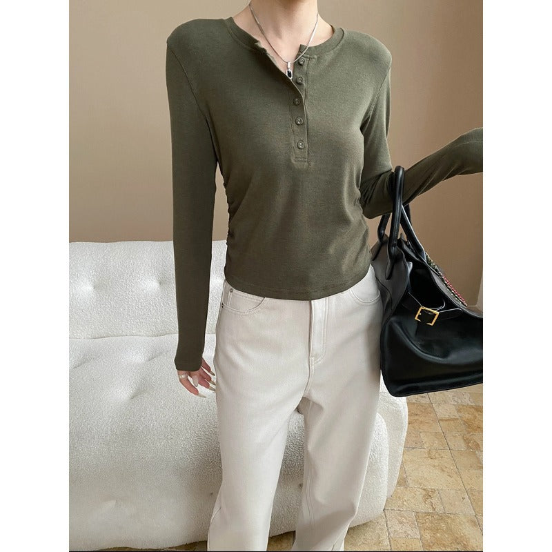 Damen Langarm Henley-Shirt Rippdetails Norvielle - Norvielle