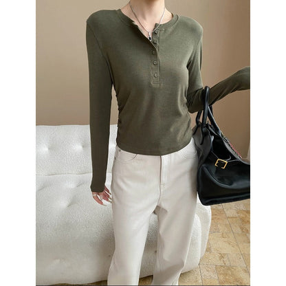 Damen Langarm Henley-Shirt Rippdetails Norvielle - Norvielle
